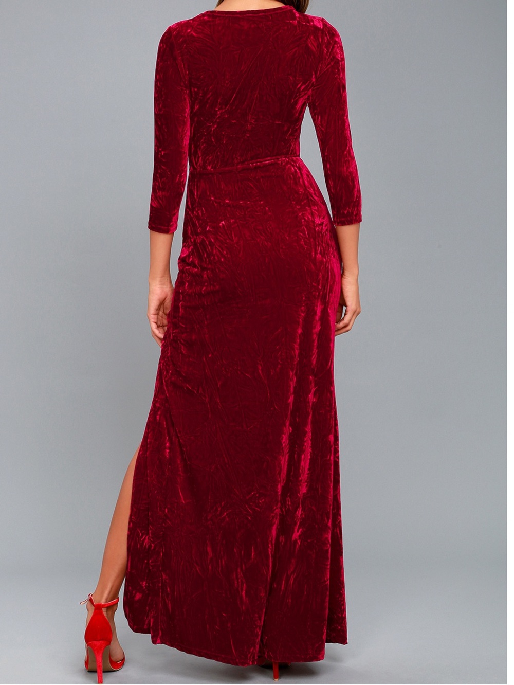 Lulu's Women's Wine Red Velvet Long Sleeve Gown Maxi Dress Size S - Picture 2 of 11